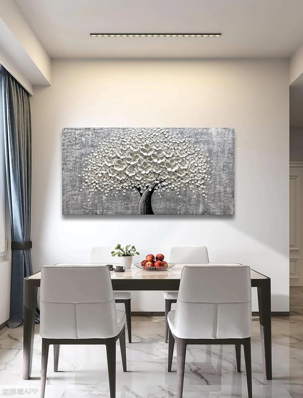 Flower 3D Floral Wall Art 24x48 Hand-Painted White Canvas – image 9