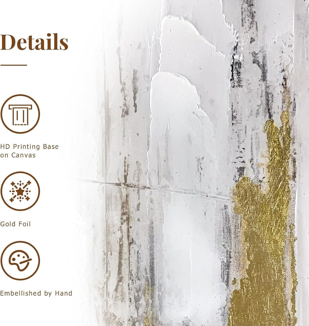 Foil Textured Abstract Wall Art 24x32 Gold Canvas for Living Room – image 2