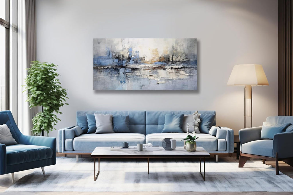 Blue-Gray Abstract Wall Art 29x58 Hand-Painted Blue Gray Canvas – image 2