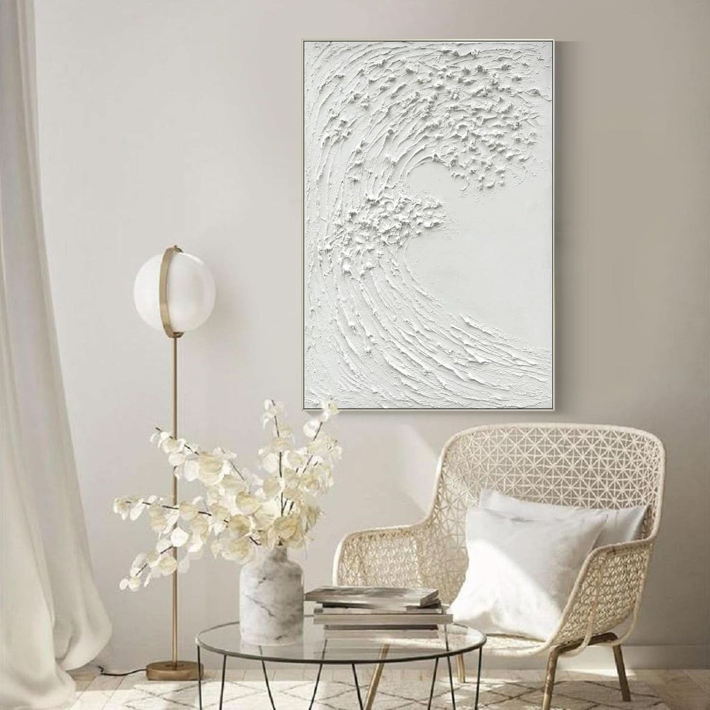 Ocean Waves Textured Coastal Wall Art 45x30 Hand-Painted Framed White – image 6