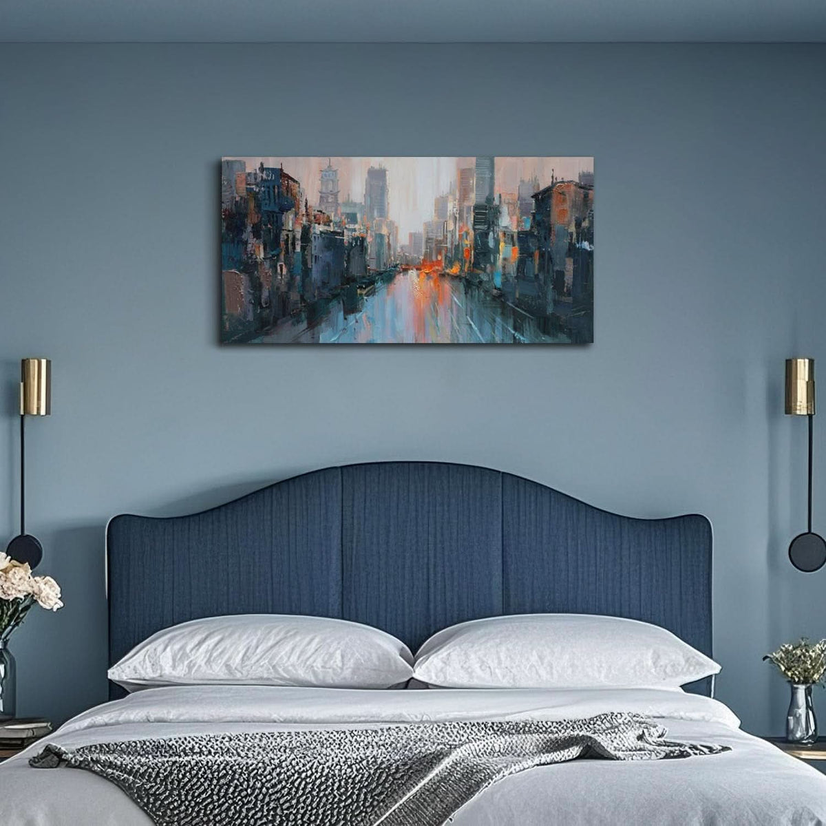 Textured Cityscape Wall Art 40x20 Hand-Painted for Living Room – image 3