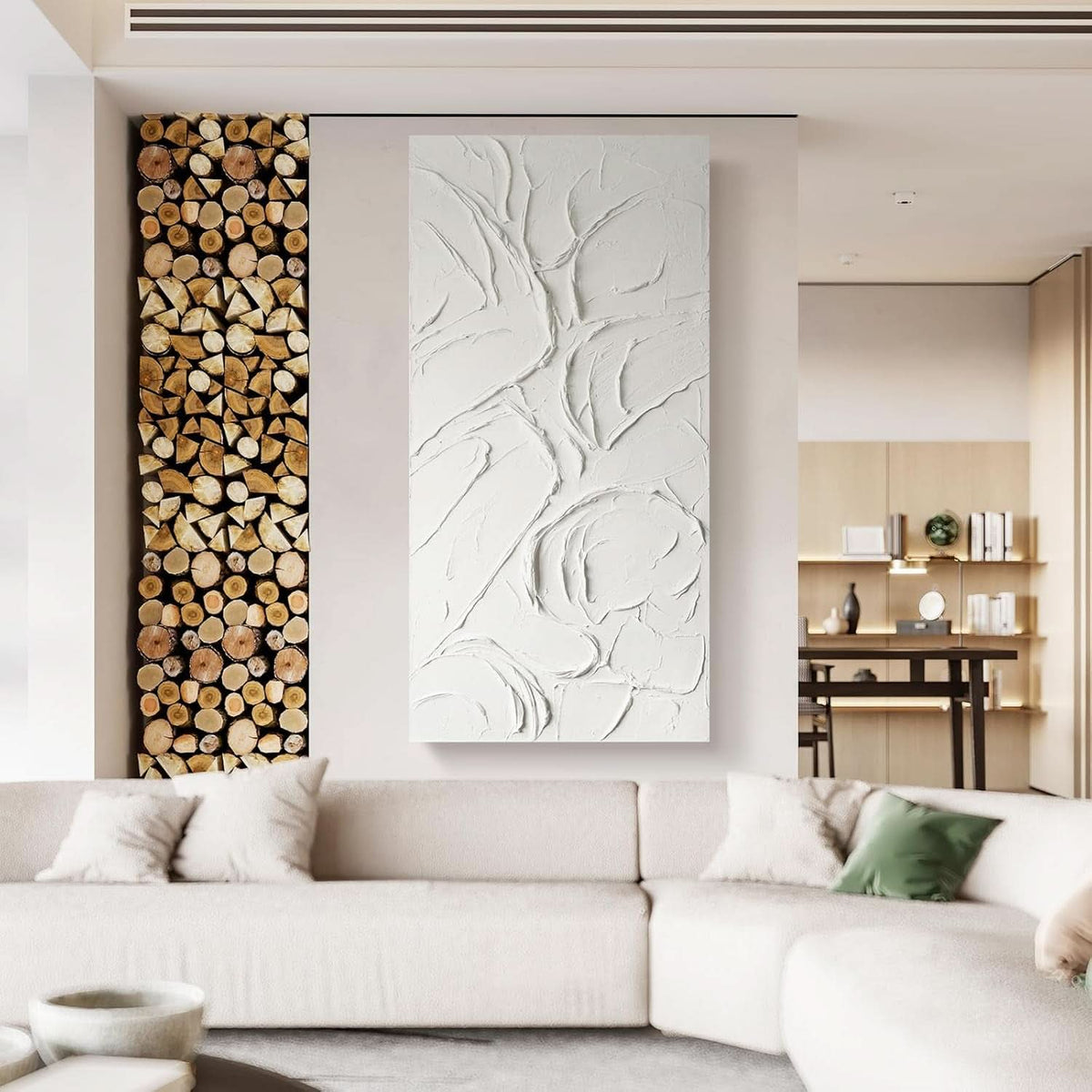 Textured Abstract Wall Art 58x29 Hand-Painted White – image 4