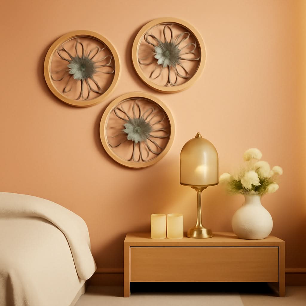 Round Farmhouse Floral Wall Art White Metal for Living Room – main view