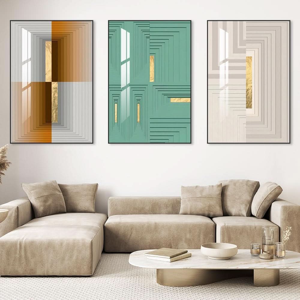 Abstract Wall Art Set of 3 Framed Black Canvas for Living Room – image 3