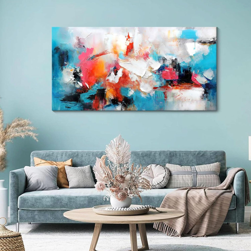 Abstract Wall Art 24x48 Hand-Painted Blue Pink Canvas – image 9