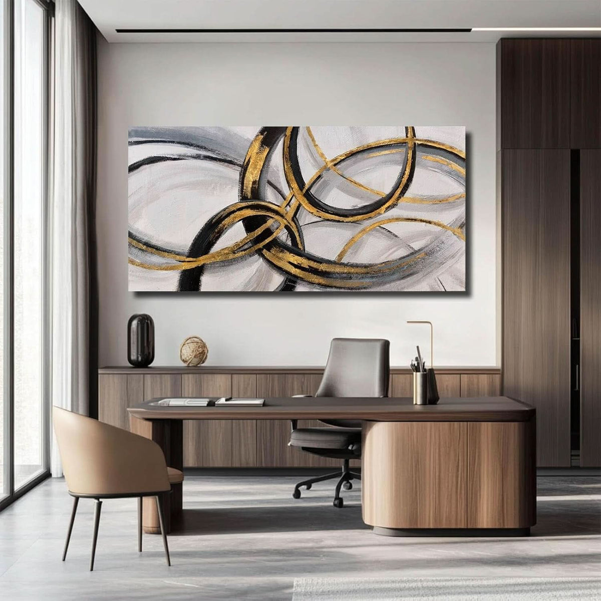 Slate Metallic Abstract Wall Art 24x48 Gray Canvas – image 4