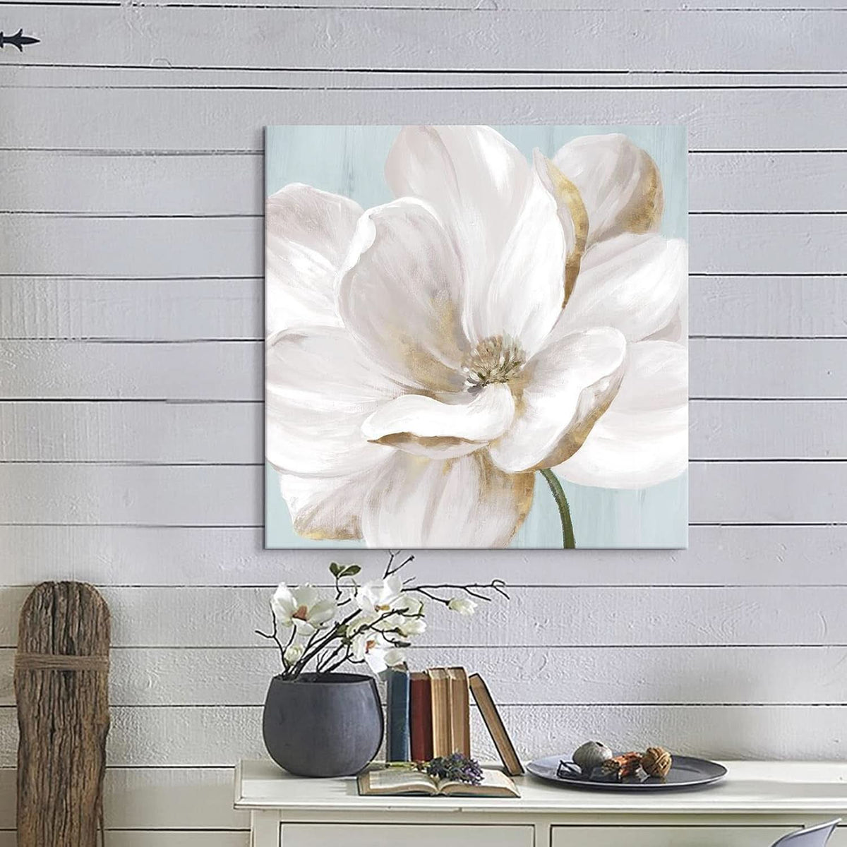 Magnolia Floral Wall Art 24x24 White Canvas for Living Room – image 4