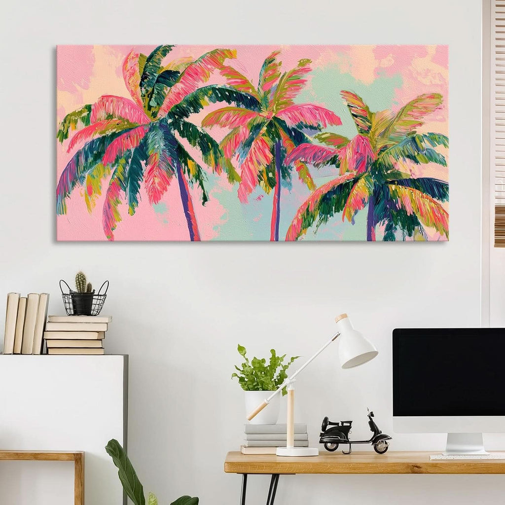 Seascape Palm Tree Coastal Wall Art Framed Pink Canvas – image 7