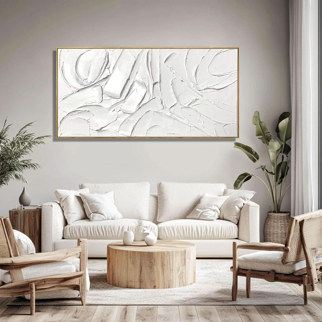 Abstract Wall Art 24x48 Hand-Painted Framed White Canvas – image 7