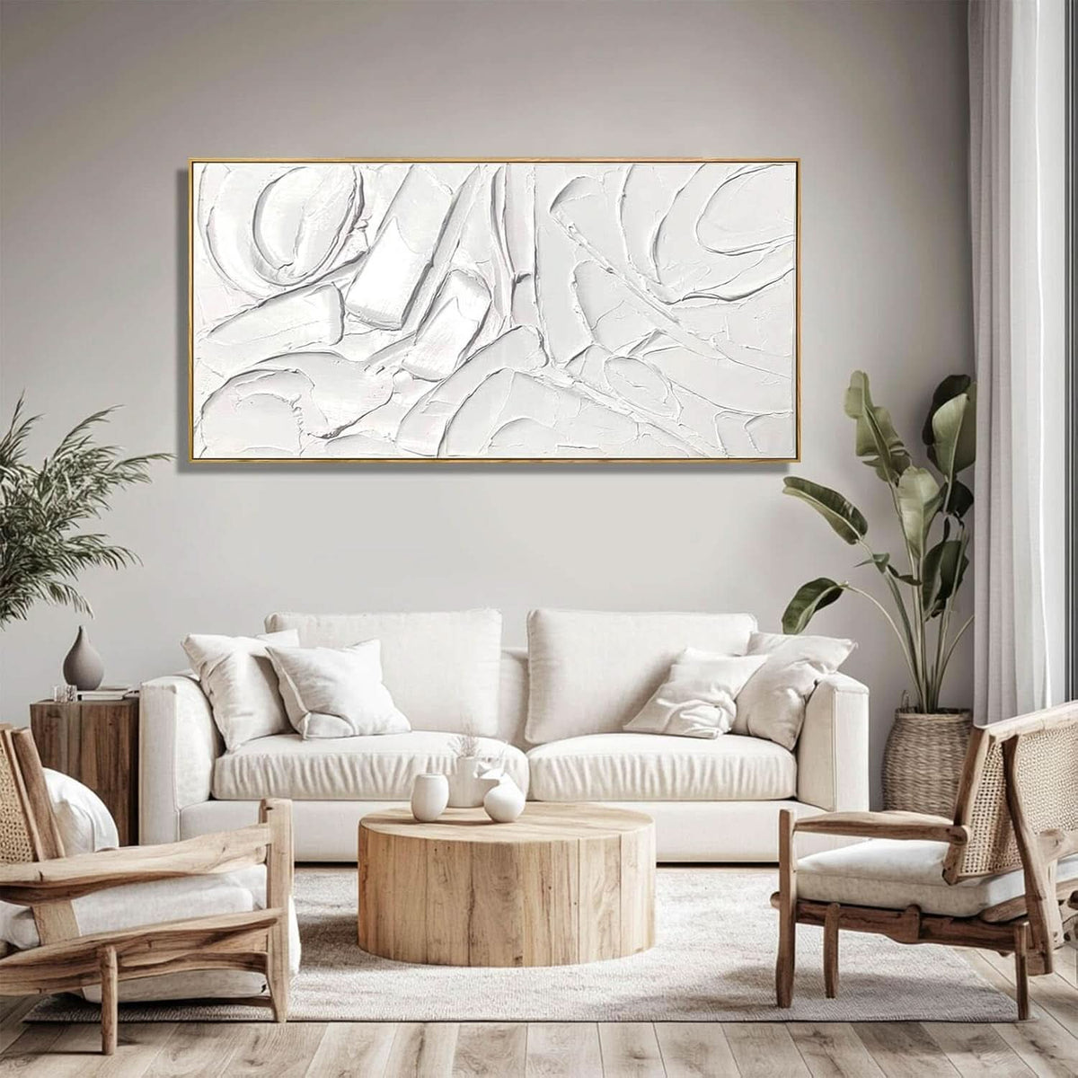 Abstract Wall Art 24x48 Hand-Painted Framed White Canvas – image 7