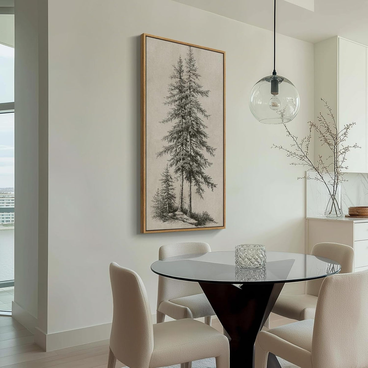 Pine Botanical Wall Art 30x60 Framed Beige for Living Room – image 5
