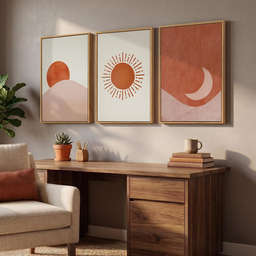 Moon Sun Boho Wall Art 16x24 Framed Terracotta Canvas – image 2