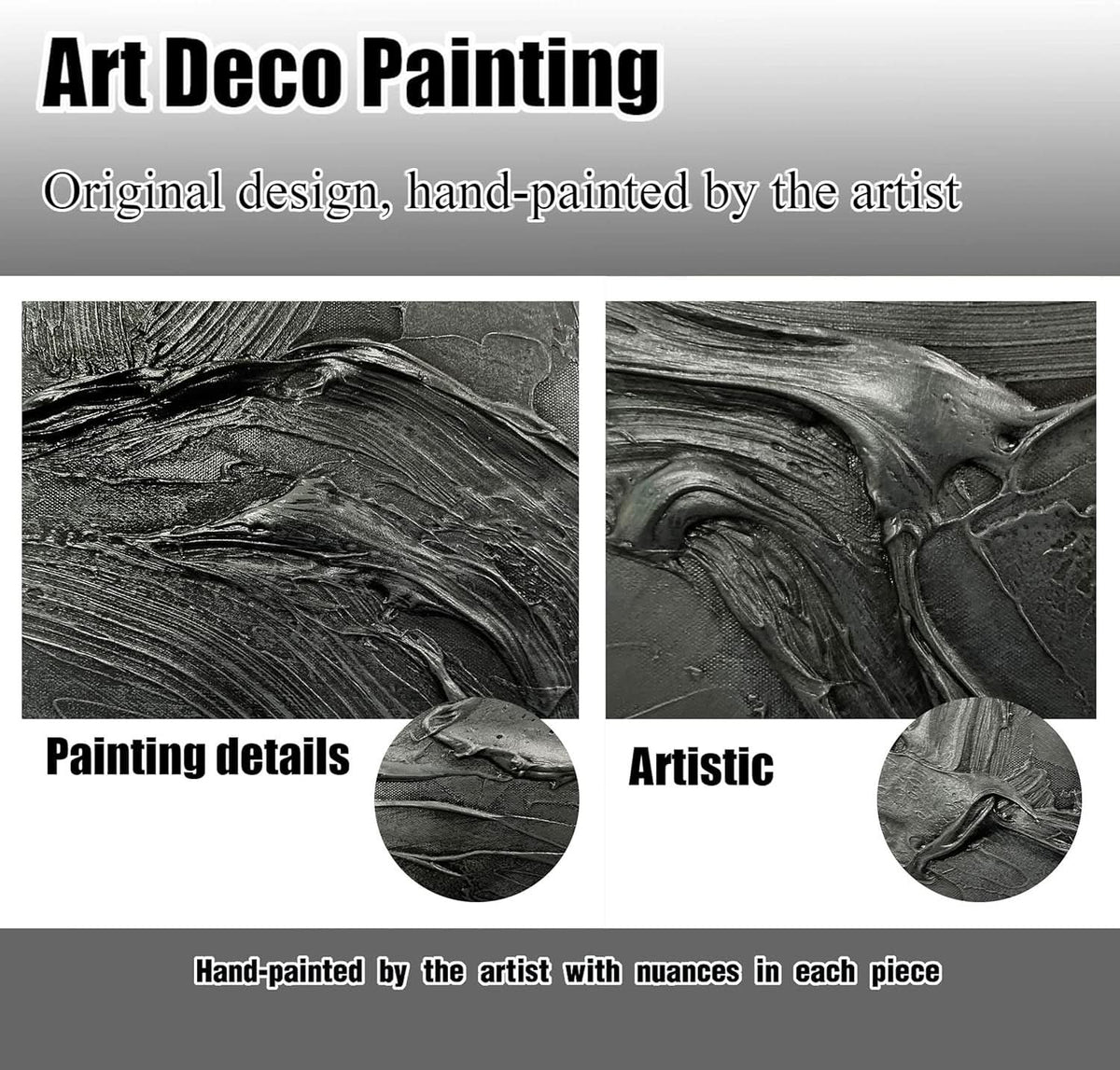 Abstract Wall Art 59x29 Hand-Painted Black Canvas for Living Room – image 3