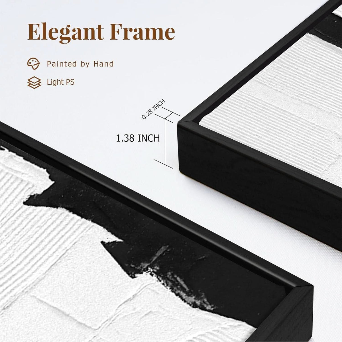 Textured Black and White Wall Art Hand-Painted Framed Canvas – image 5