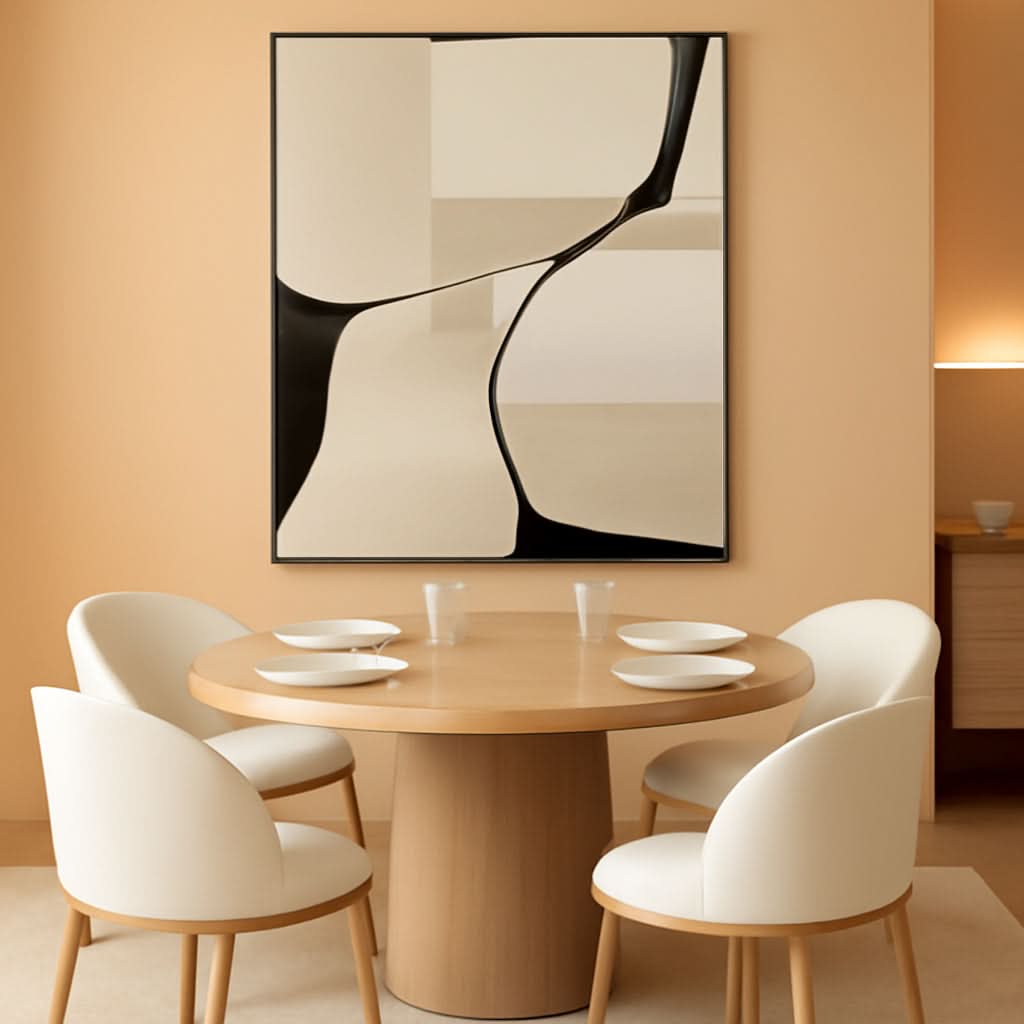 Abstract Wall Art 36x48 Hand-Painted Black Beige Canvas – main view