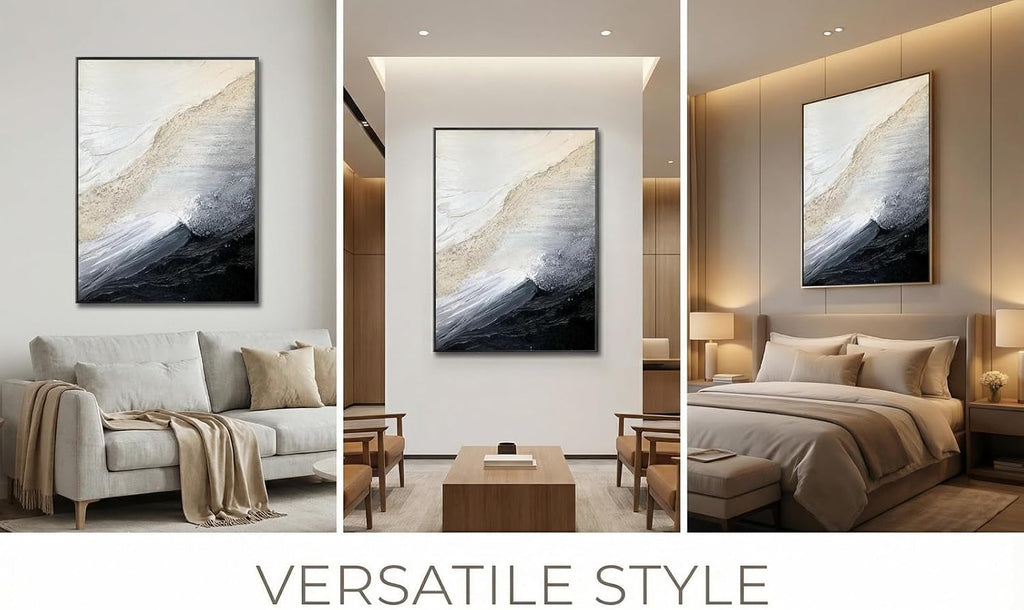 Black and White Coastal Wall Art 32x48 Hand-Painted Framed – image 5