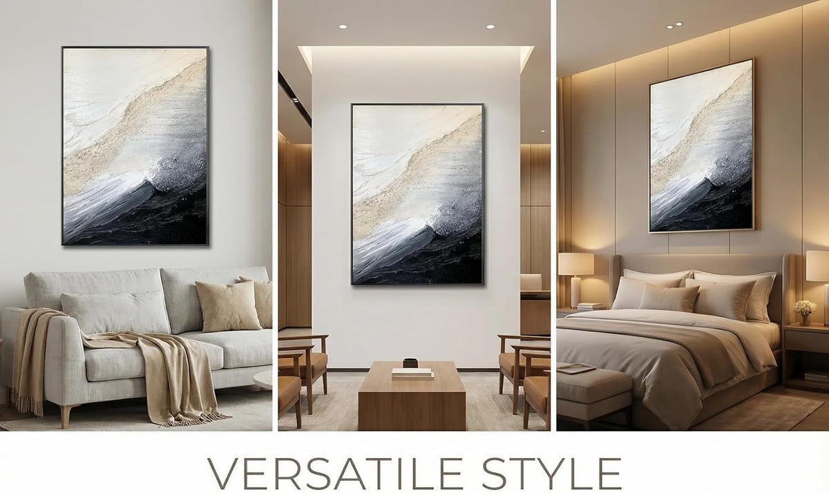 Black and White Coastal Wall Art 32x48 Hand-Painted Framed – image 5
