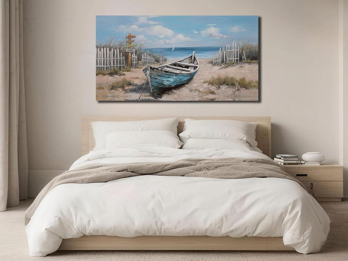Nautical Textured Coastal Wall Art 40x20 Blue Canvas – image 3