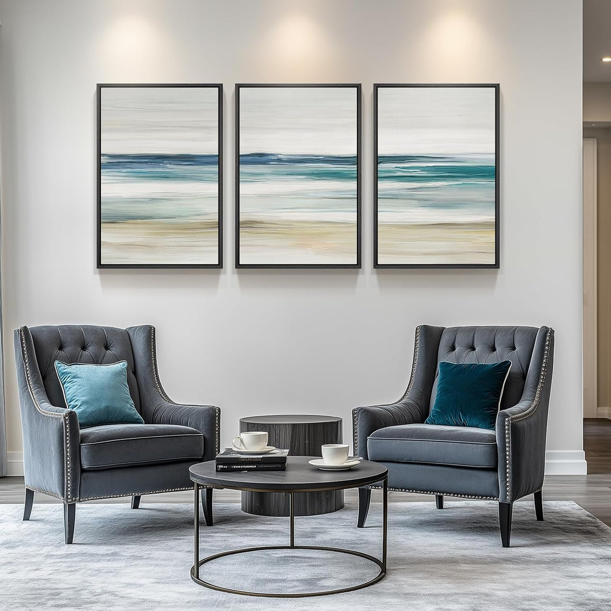 Monumental Oceanic Coastal Wall Art Set of 3 Framed Canvas – image 4