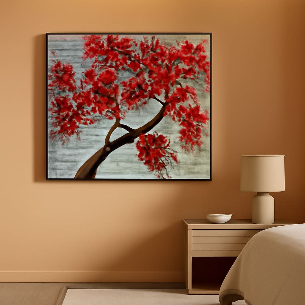 Scarlet Flowers Floral Wall Art 24x48 Hand-Painted – main view