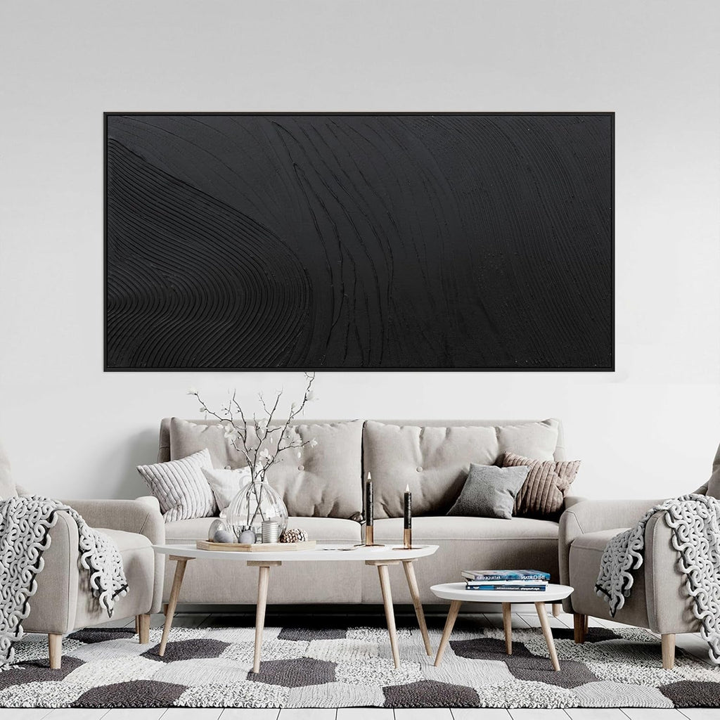Jet Modern Wall Art 29x58 Hand-Painted Black Canvas – image 4