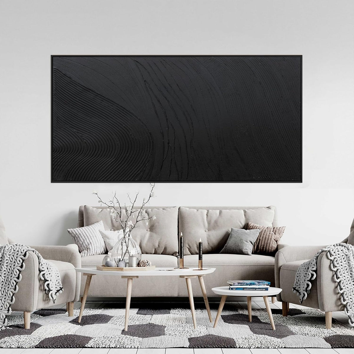 Jet Modern Wall Art 29x58 Hand-Painted Black Canvas – image 4