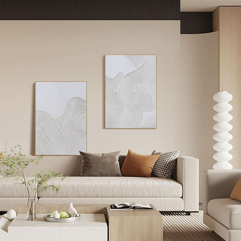 Abstract Wall Art 28x40 Hand-Painted Framed Neutral Canvas – image 3