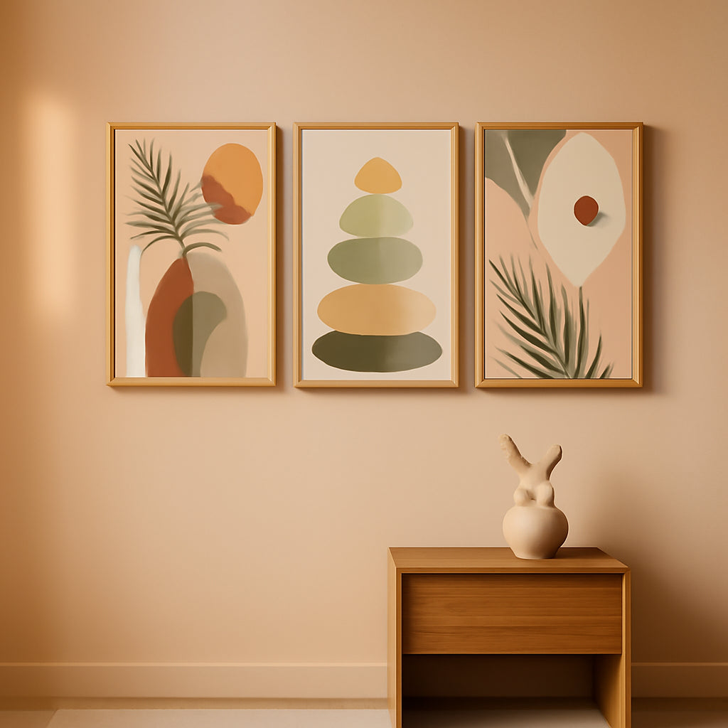 Boho Wall Art Framed Sage Green for Living Room – main view