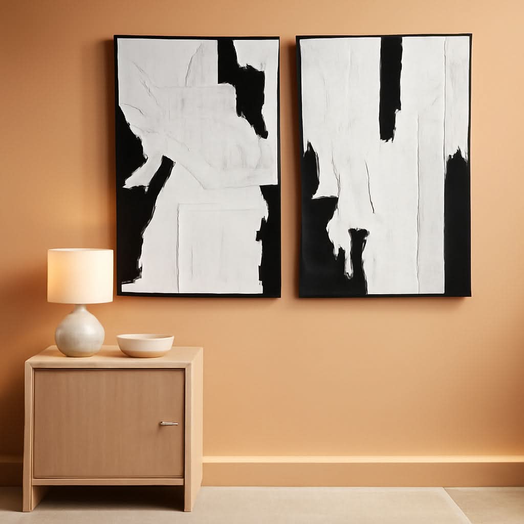 Textured Black and White Wall Art Hand-Painted Framed Canvas – main view