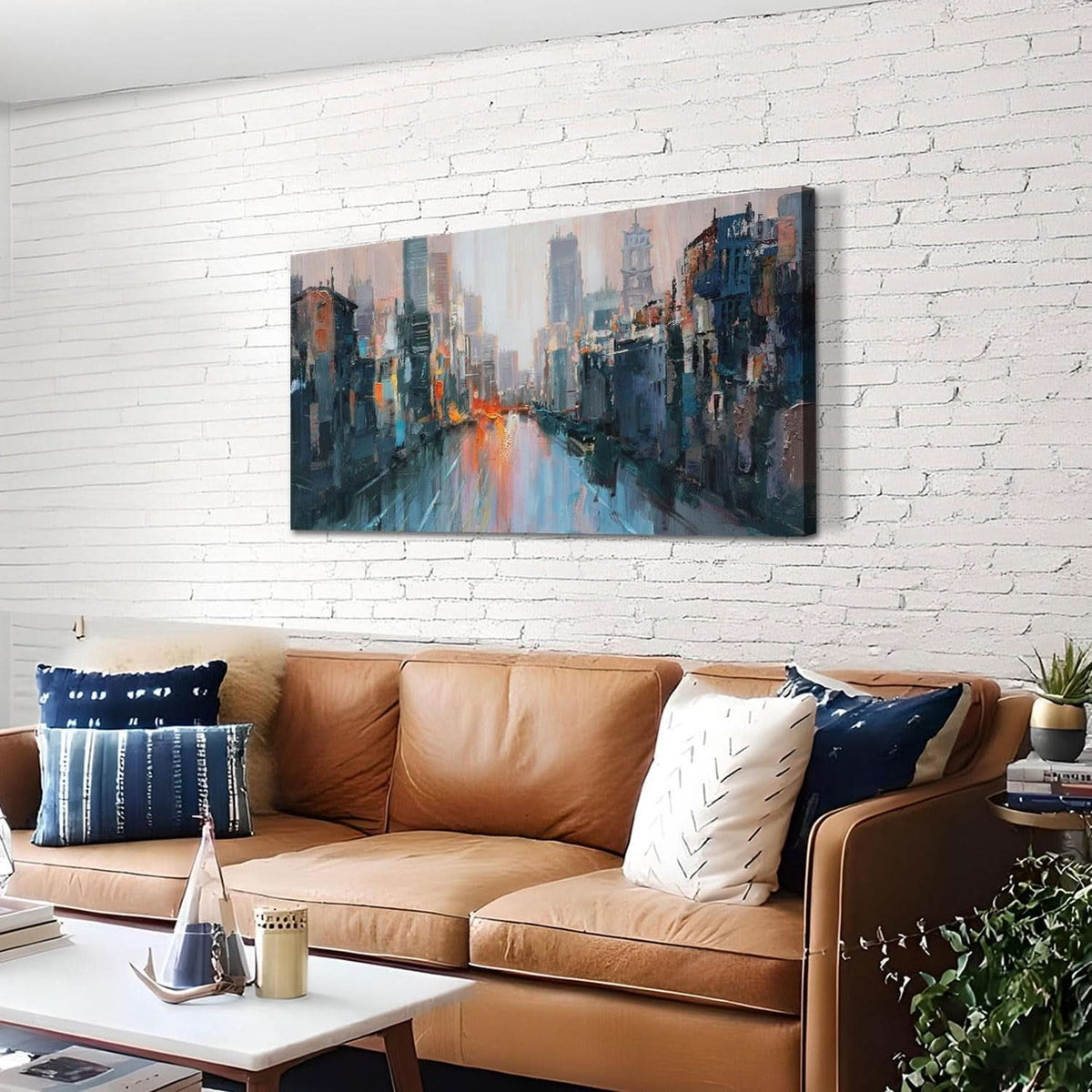 Textured Cityscape Wall Art 40x20 Hand-Painted for Living Room – image 6