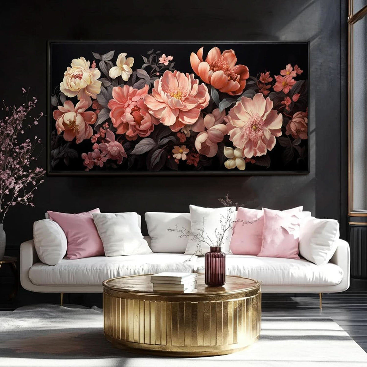 Botanical Wall Art 24x48 White Pink Canvas for Living Room – image 3