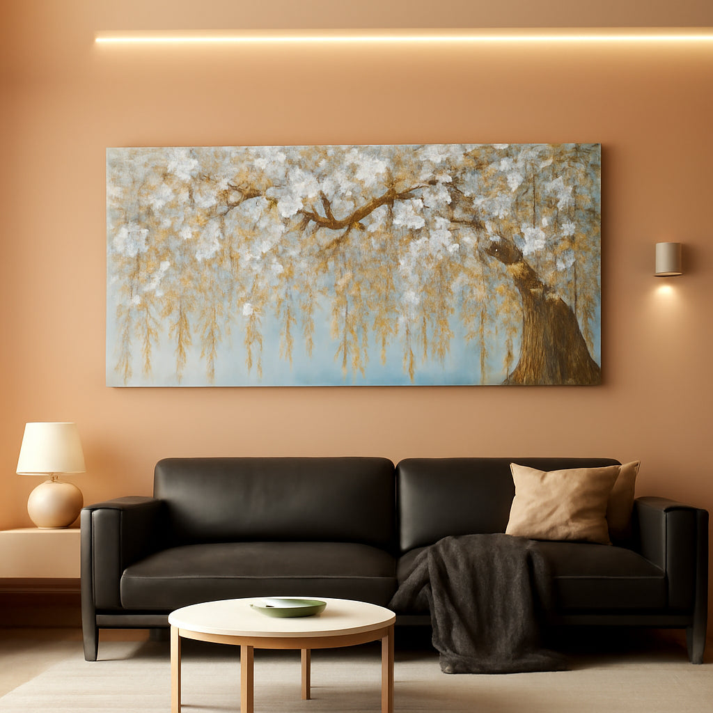 Textured Canvas Wall Art 29x58 Ivory for Living Room – main view