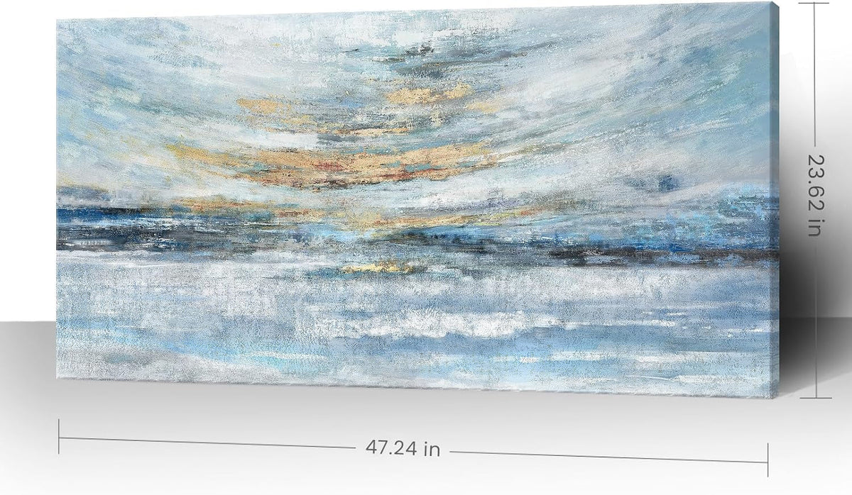 Oceanic Panorama Coastal Wall Art 48x24 Light Blue Canvas – image 2