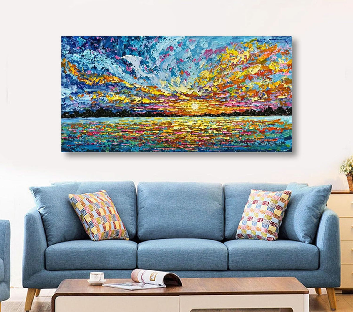 Seascape Sunrise Coastal Wall Art 30x60 Hand-Painted Canvas – image 5