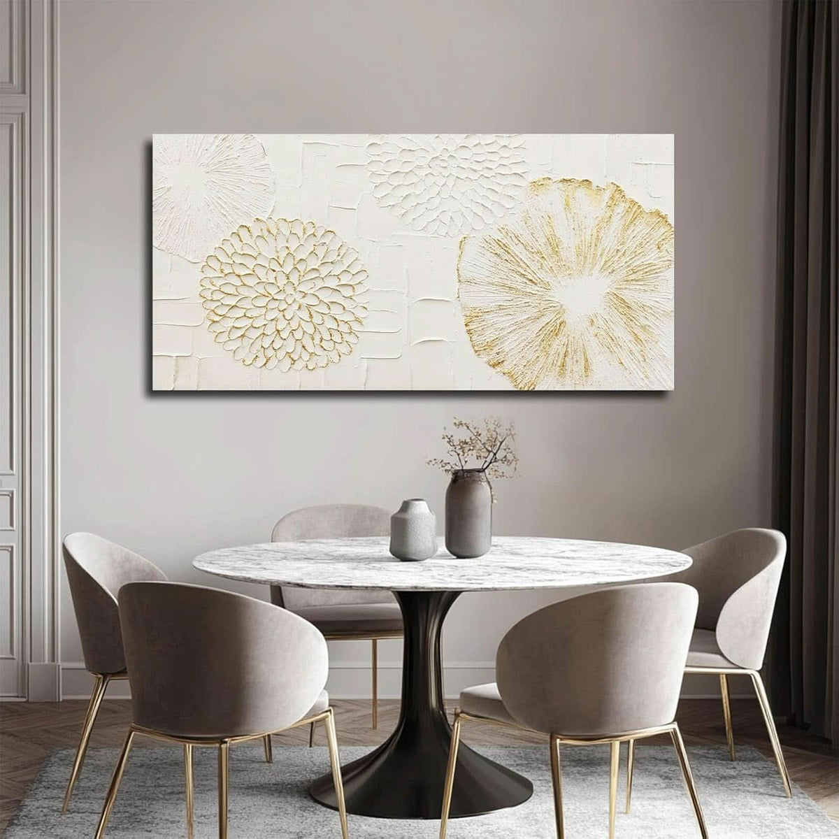 Floral Wall Art 24x48 Hand-Painted White Canvas for Living Room – image 6