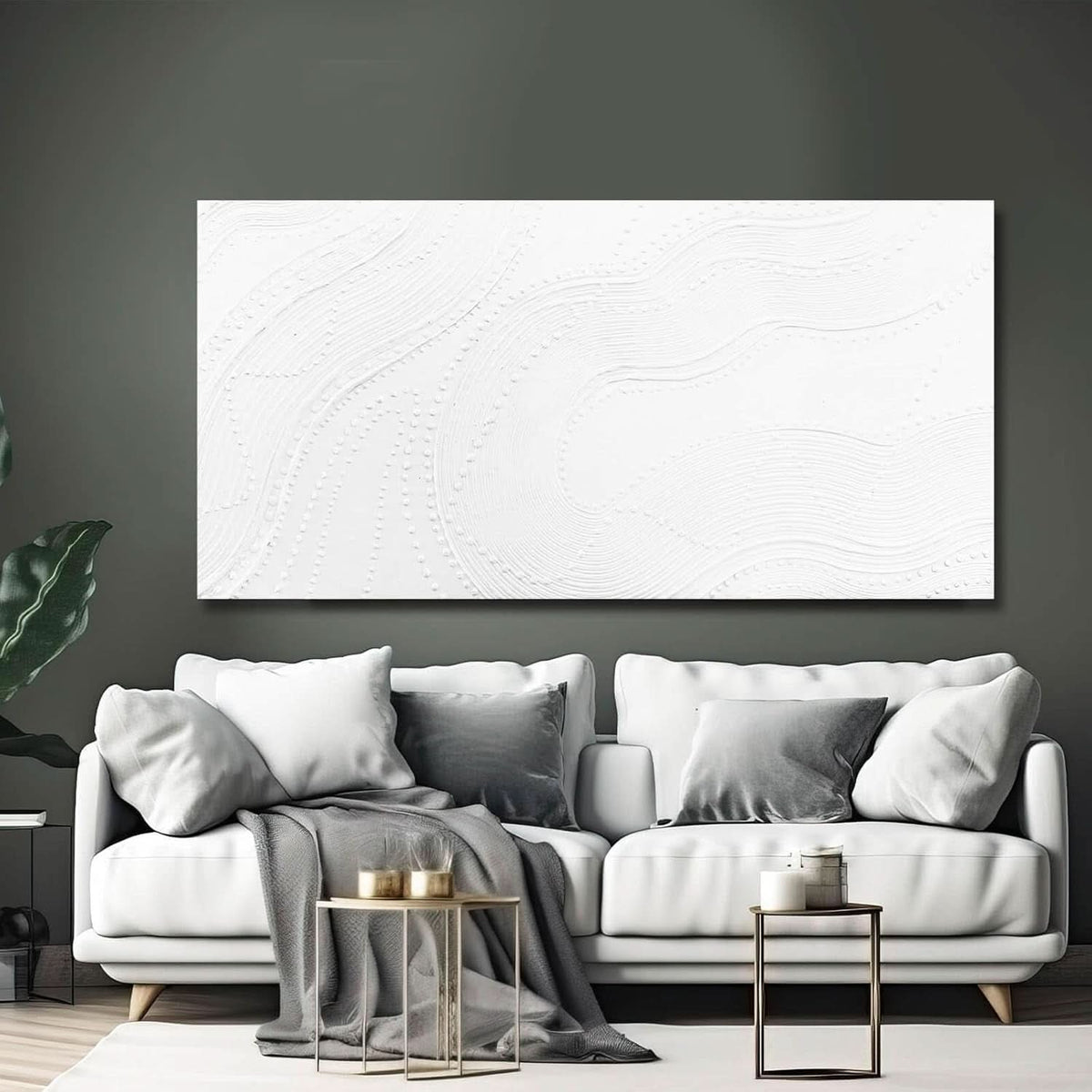 Textured Abstract Wall Art 24x48 Hand-Painted White Canvas – image 7
