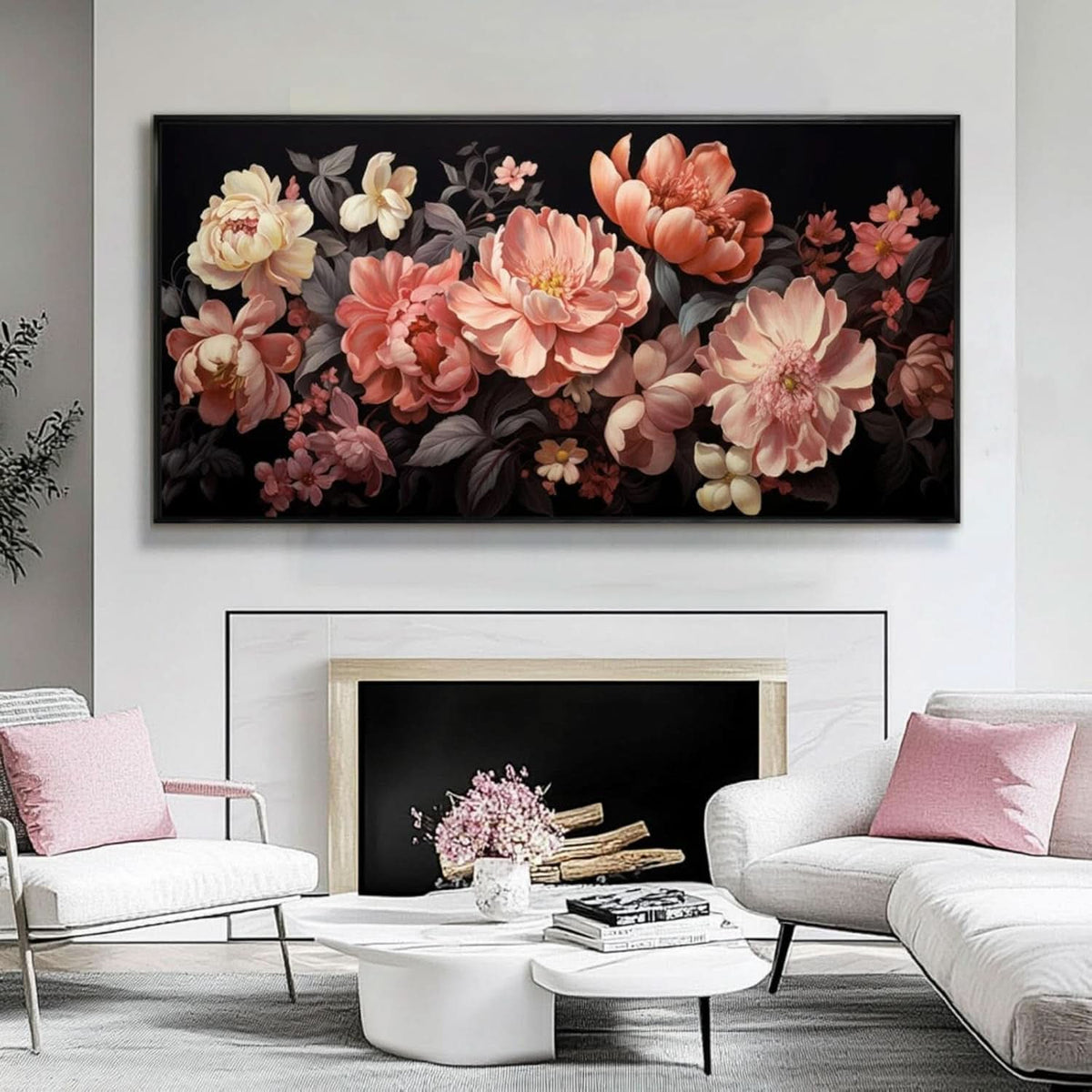 Botanical Wall Art 24x48 White Pink Canvas for Living Room – image 6