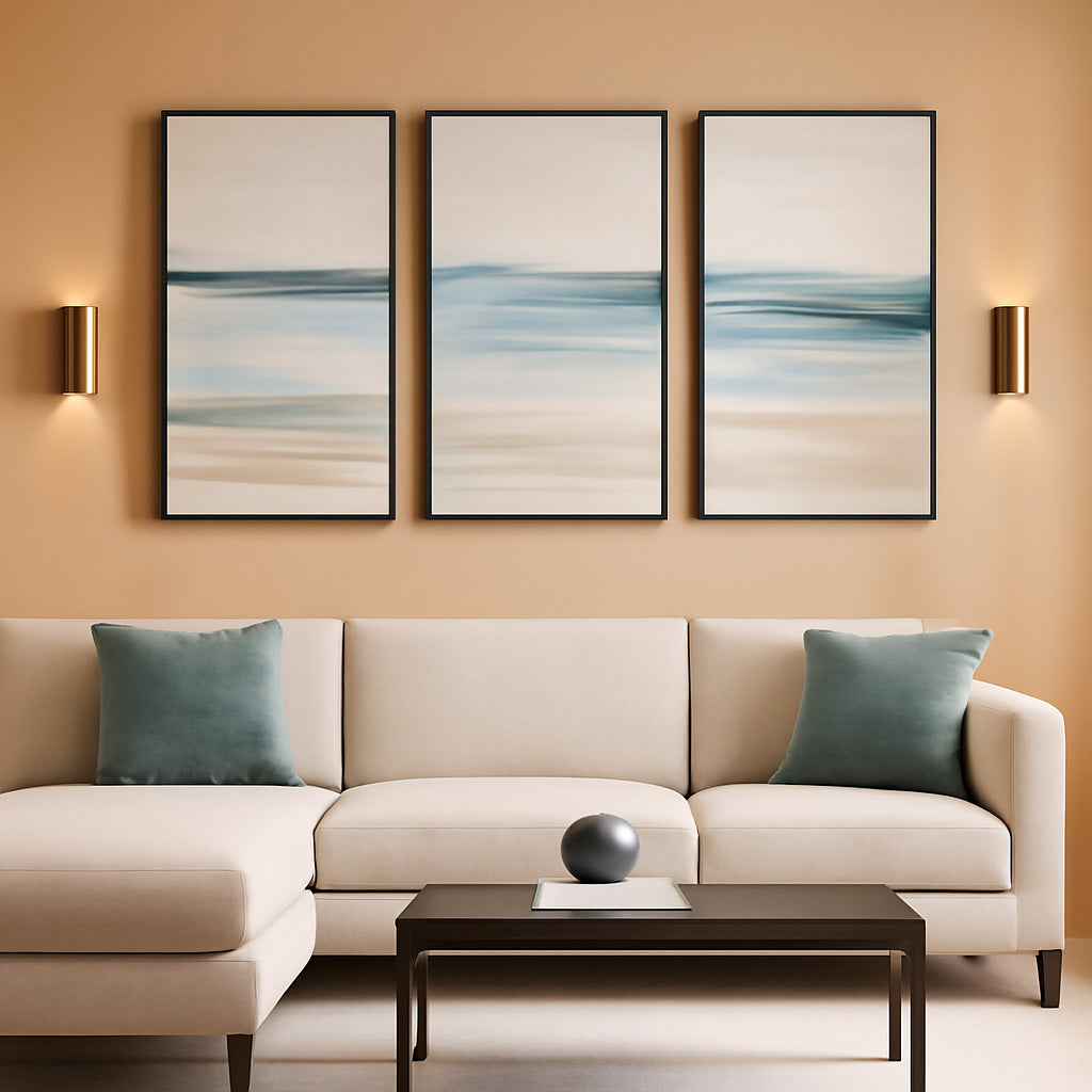 Monumental Oceanic Coastal Wall Art Set of 3 Framed Canvas – main view
