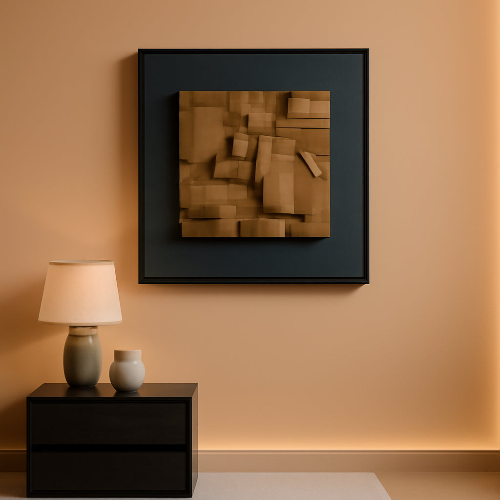 Walnut Hardwood Textured Abstract Wall Art Framed for Living Room – main view