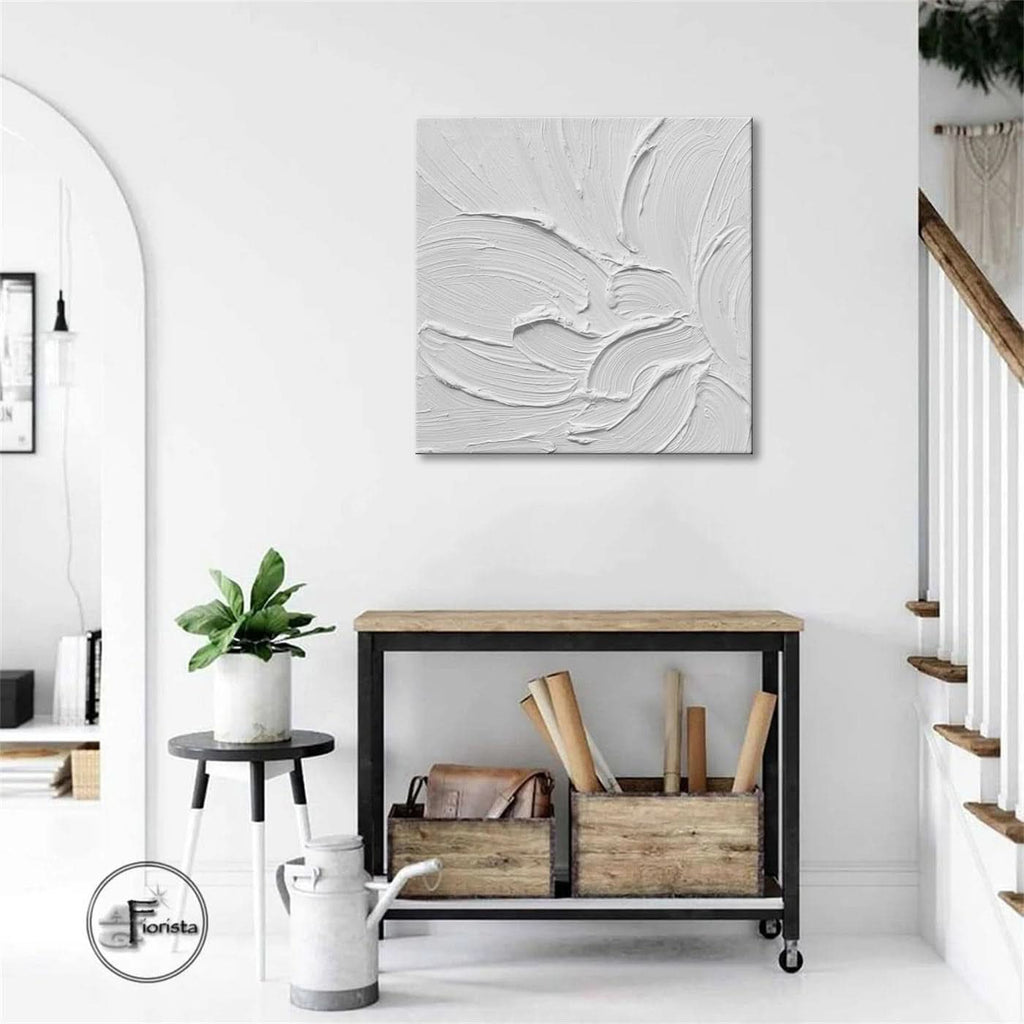 Textured Canvas Wall Art 20x20 Hand-Painted White for Living Room – image 4