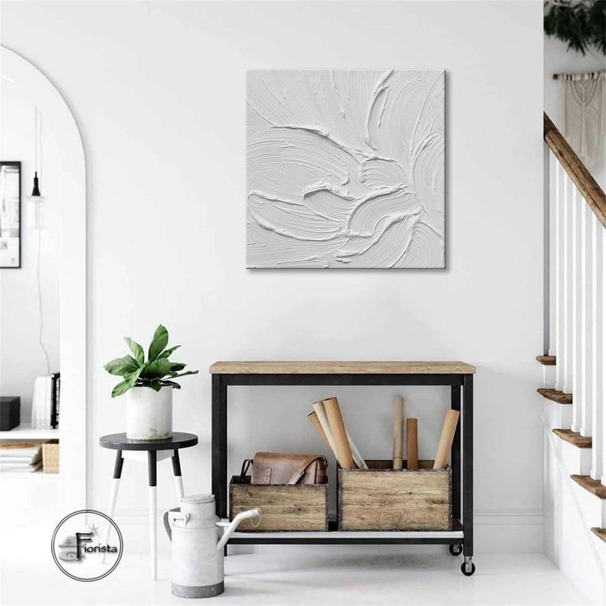 Textured Canvas Wall Art 20x20 Hand-Painted White for Living Room – image 4