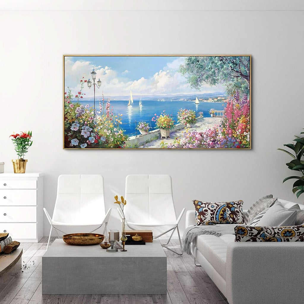 Seascape Ultramarine Coastal Wall Art 58x29 Canvas – main view