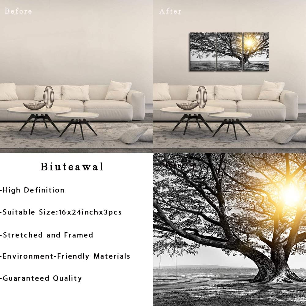 Tree Black and White Landscape Wall Art Set of 3 Framed Canvas – image 6