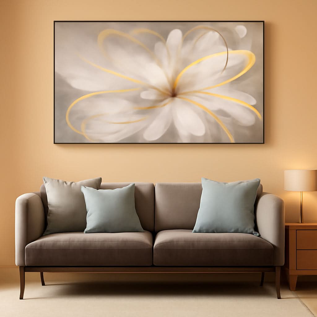 Line Ornamental Floral Wall Art 30x60 Gold Canvas for Living Room – main view