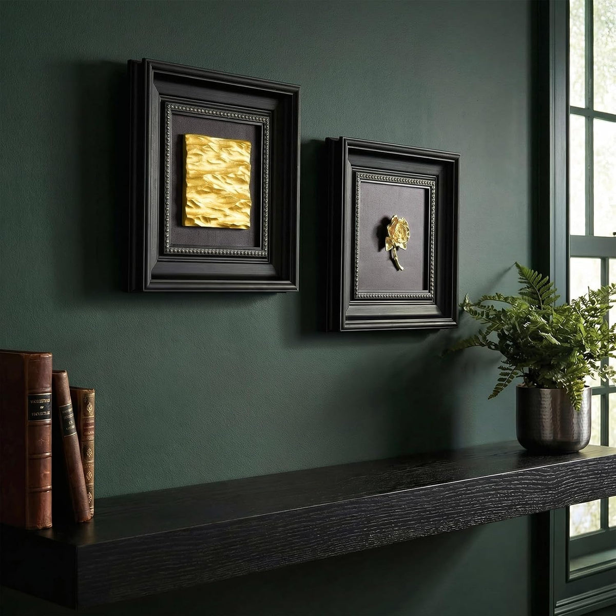 Ornamental Intricately 3D Gold Wall Art Set of 2 Black – image 3