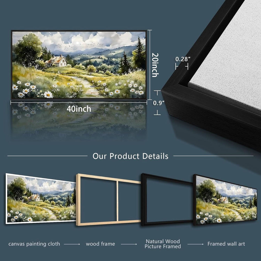 Pastoral Landscape Wall Art 20x40 Framed Black Canvas – image 6