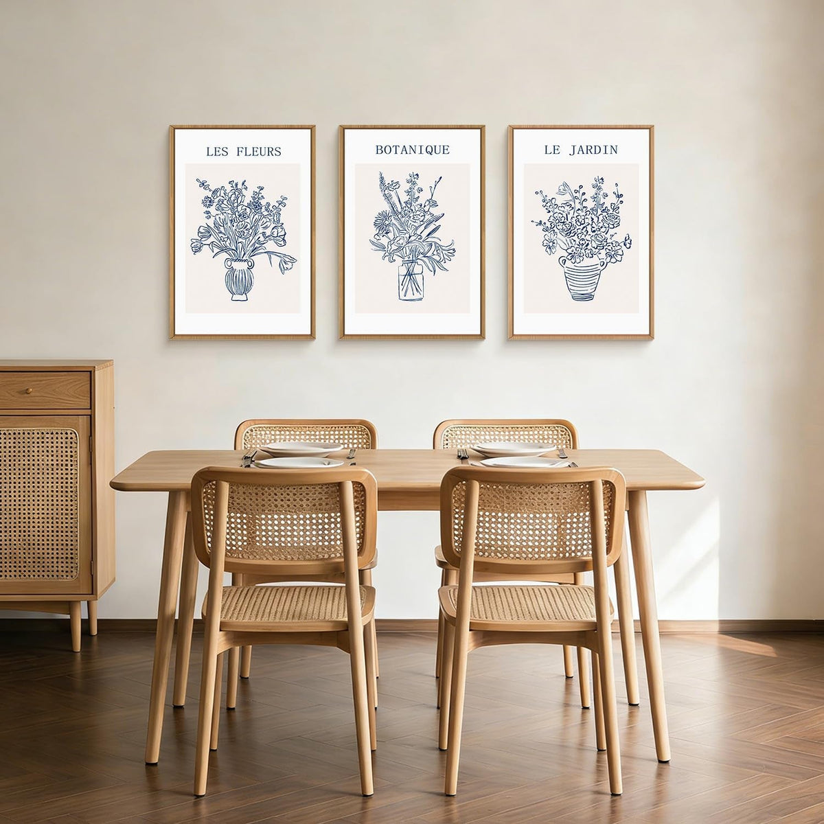 Botanical Wall Art Set of 3 Framed Navy Blue Canvas – image 3