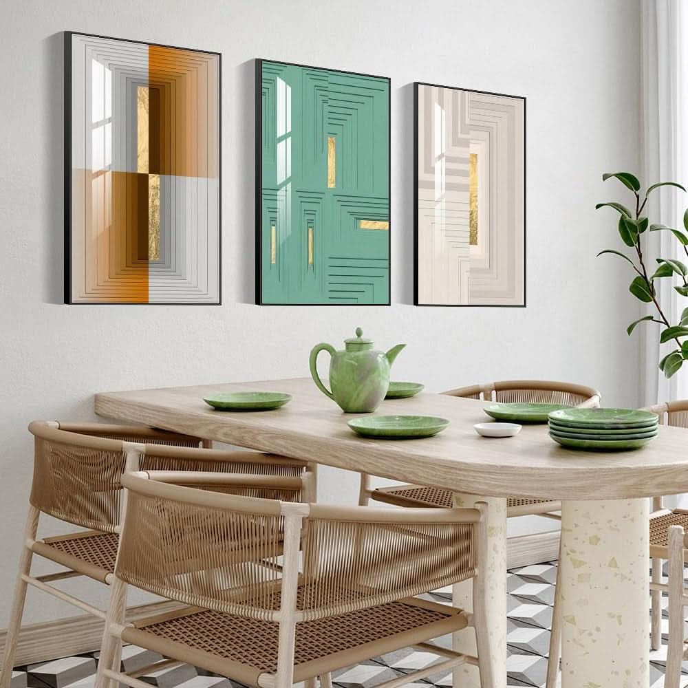 Abstract Wall Art Set of 3 Framed Black Canvas for Living Room – image 4