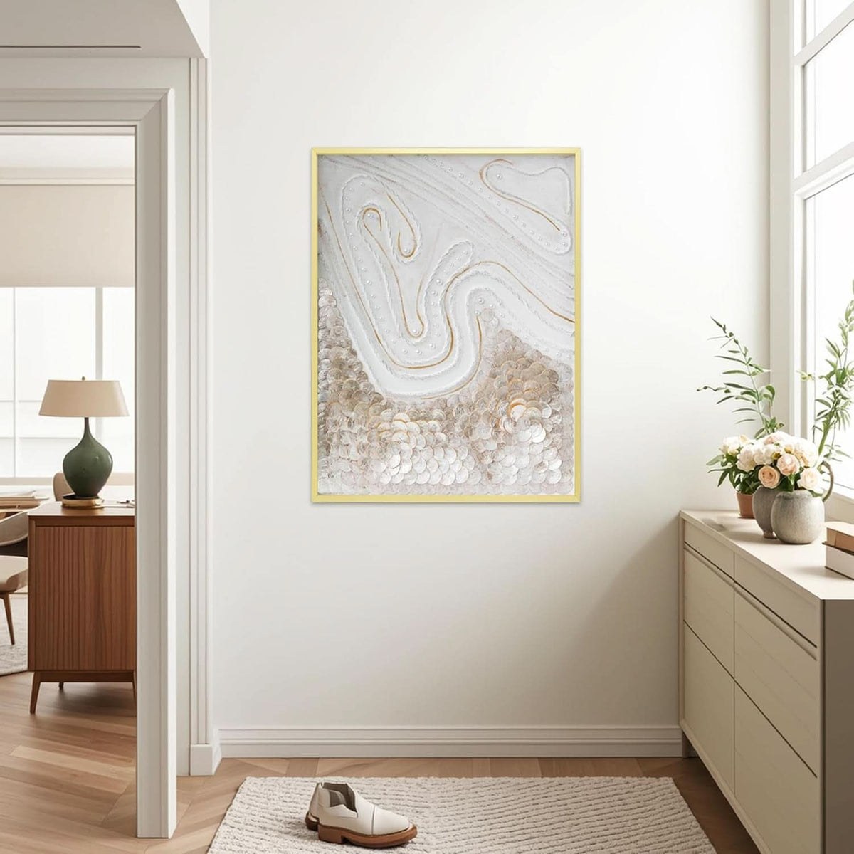 Capiz Shell Abstract Coastal Wall Art 23.6x31.5 Hand-Painted Framed – image 7