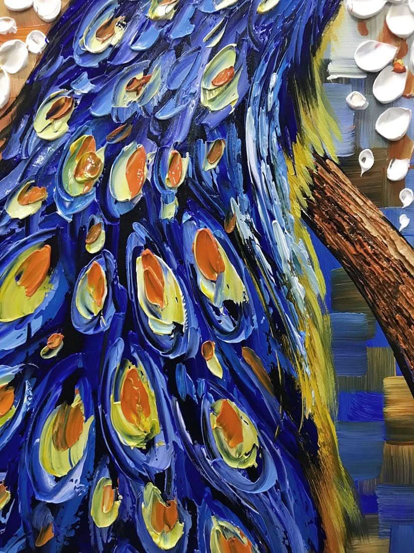 Peacock Feathered Wall Art 24x48 Hand-Painted Framed Canvas – image 3